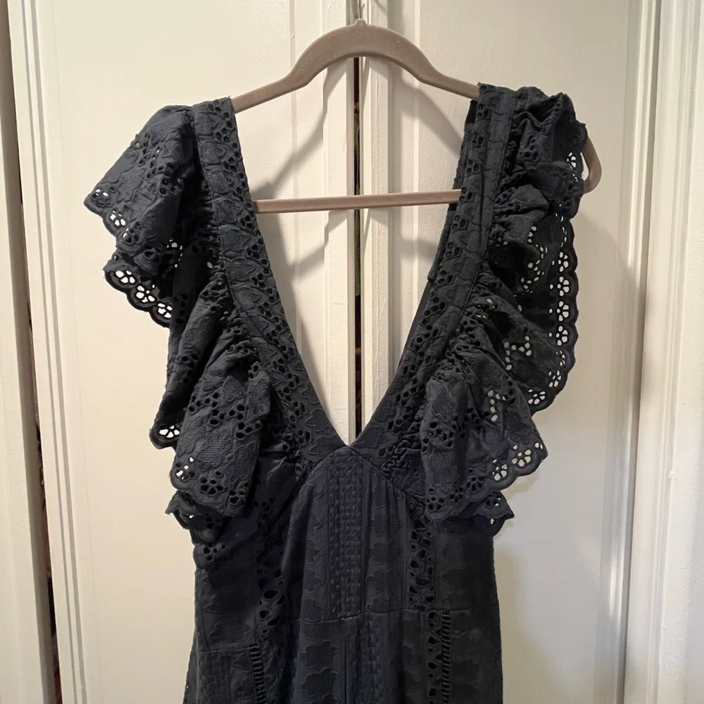 Free People Mikayla Ruffled V-Neck Jumpsuit in Midnight - Picture 6 of 13